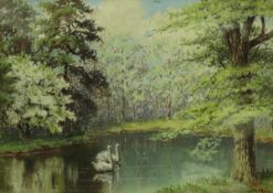 IVOR MACKENZIE "Swans on a pond" pastel study signed lower right together with three further Ivor