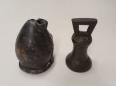 An unusual bronze two section plumb weight mould and a Georgian bronze bell weight