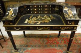 A modern black lacquered and chinoiserie decorated Carlton House type desk of typical form with