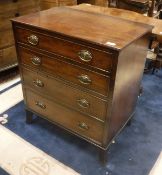 A 19th Century mahogany square fronted chest the plain top with applied moulded edge over four long