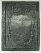 A cast lead plaque with Classical style relief decoration inscribed "Charles De Laet Esq.