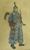 CHINESE SCHOOL "Study of of an archer with short sword in his hands", watercolour on silk scroll,