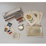 A collection of ephemera and sundry items to include WWI silk greeting cards inscribed "Birthday