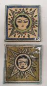 Two 20th Century Persian Quajar tiles depicting female faces in starburst