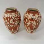 A pair of Meiji period Japanese kutani vases "100 Sages" design bearing three character mark to