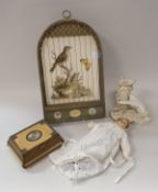 A box of various sundry items to include four china headed dolls,