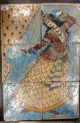 A set of six 19th Century Qajar tiles with polychrome decoration depicting a maiden dancing in an
