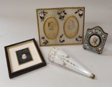 A collection of items to include a 19th Century micro mosaic frame set with floral sprays housing a