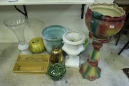 A collection of various bowls and jardiniers and vases, including a Bistosi gold glazed vase,