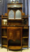 A circa 1900 rosewood and marquetry inlaid side cabinet with mirrored superstructure,