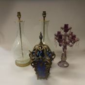 A pair of crackle glass baluster shaped table lamps,