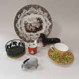 A box of various china wares to include transfer decorated plates depicting British lakes,