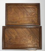 A 19th Century French prisoner of war straw work panel depicting a grand building with birds flying