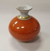 A Royal Copenhagen vase of squat baluster form with orange and white crackle glaze and gilt