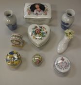 A collection of various trinket pots to include Coalport, Crown Staffordshire, etc,