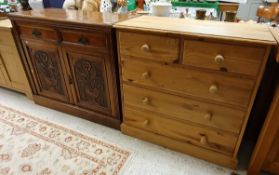 A modern pine chest of two short over three long drawers together with a Victorian carved walnut