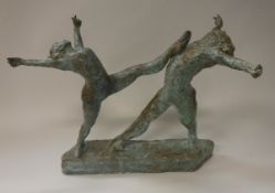 SOPHIE HOWARD "Ballet Dancers" bronze and verdigris patinated plaster/resin initialled to the felt