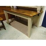 A modern pine farmhouse style kitchen table,