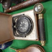 A cased Heath Marine compass, a brass four draw telescope, a pair of modern Chinese cloisonne vases,