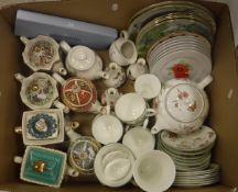 A box containing a selection of various china including Sadler novelty teapots,