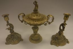 A late 19th Century ormulu pedestal bowl and cover with Dionysis finial and acanthus open work