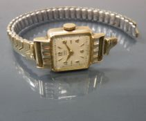 A 9 carat gold cased wristwatch, the case stamped "RW. Co. Limited" (Rolex Watch Company) and No'd.