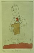 AFTER TIM BULMER "The Prognosis!", limited edition coloured etching of Doctor at the foot of a bed,