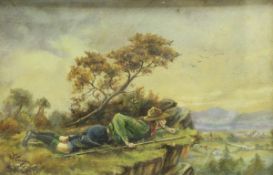 G COOPER "The Scout", study of a Scout lying down on a ledge overlooking a town, oil on canvas,