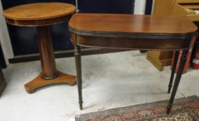 A 19th Century mahogany fold over card table on reeded tapering legs together with a Victorian