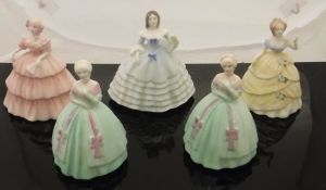 A collection of five Coalport Minuet figures "Michelle", "Abigail",