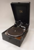 An HMV portable gramophone