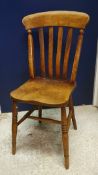 A composite set of five slat back beech and elm kitchen chairs