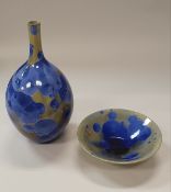 SIMON RICH (Contemporary) - a blue crystalline glazed vase with sprigged potter's mark to base,