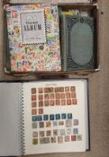 A brown case containing various stamp albums and contents,