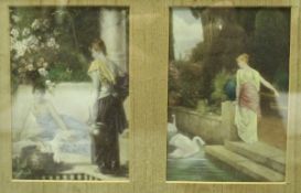 A set of seven prints on milk glass,