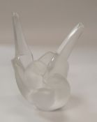 A Lalique "Sylvie" frosted glass vase modelled as a pair of doves with a clear glass flower holder,