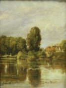 19TH CENTURY ENGLISH SCHOOL "Rural Cottage with Pond in Foreground and Ducks", oil on panel,