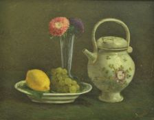ATTRIBUTED TO AUGUSTA JOHANNA HENRIETTE DOHLMANN (1847-1914) "Grapes and Lemon in a Bowl with Vase