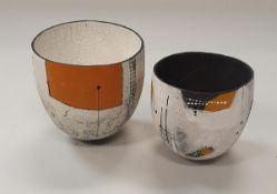 JANE HOLLIDGE (Contemporary) - a hand-built high fired earthenware open vessel with crackle glaze