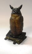 A Franz Bergman Austrian cold painted bronze novelty owl figure opening to reveal a (now missing)