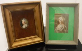 A Berlin type porcelain plaque of "Beatrice Cenci" on a velvet ground within a frame together with