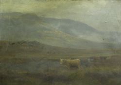 H HADFIELD CUBLEY "Highland Cattle at Riverside", oil on panel, signed and dated 1898 lower left,