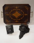 An Edwardian mahogany and marquetry inlaid two handled tray,