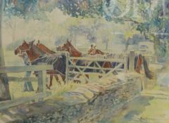WITHDRAWN DAVID DEWT "Polo Ponies at Beaufort", watercolour, signed lower right,