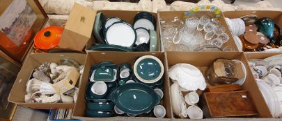 Four boxes of various china wares to include a collection of Denby green and white dinner wares,