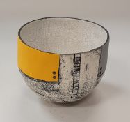 JANE HOLLIDGE (Contemporary) - a hand-built high fired earthenware open vessel with crackle glaze