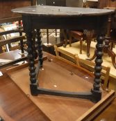 A collection of furniture comprising a 17th Century demi-lune side table,
