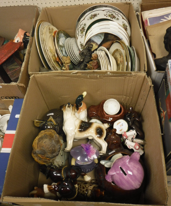 Six boxes of various china wares and ornaments to include teapots, animal figures, plates, - Image 2 of 2