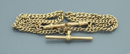 A 9 carat gold watch chain with T bar mount,