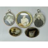 Three 19th Century miniatures, one of a girl with pearl and lace headdress,